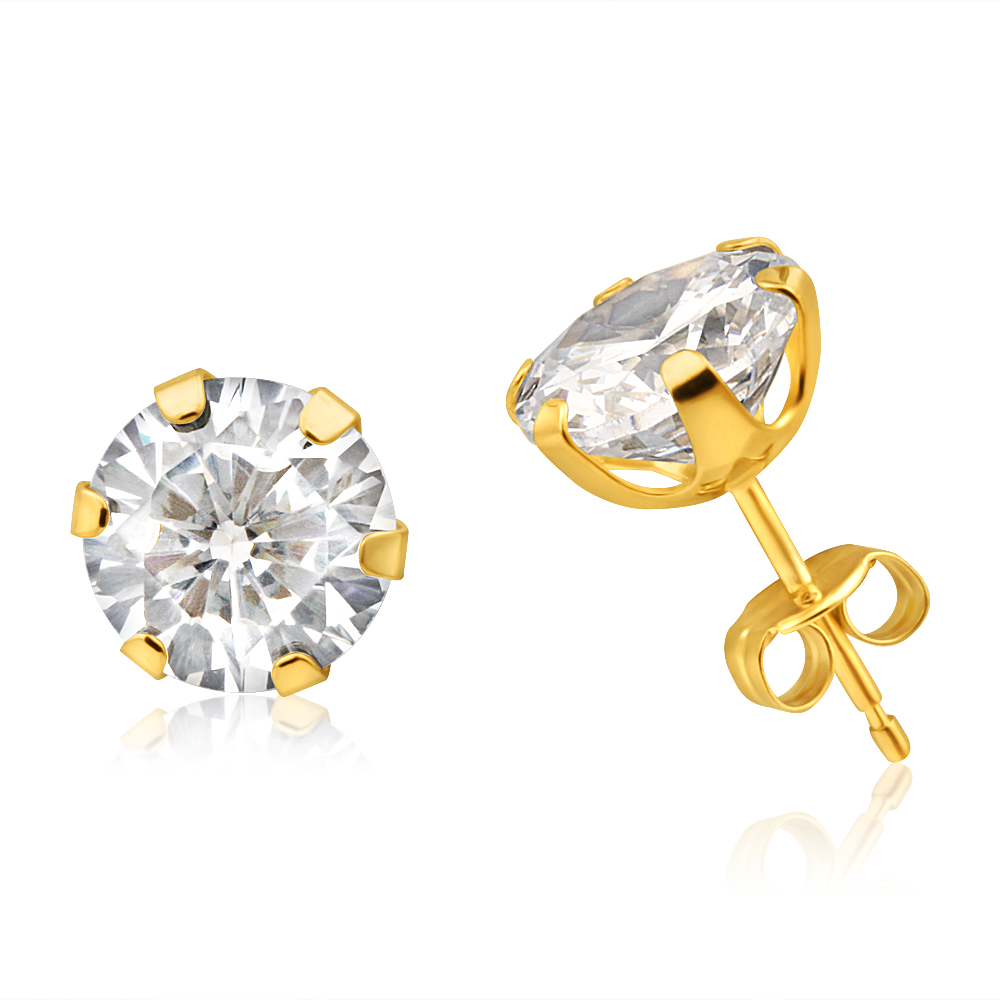 9ct Gold 5mm Cubic Zirconia Diamanté Heart Stud Earrings Jewellery