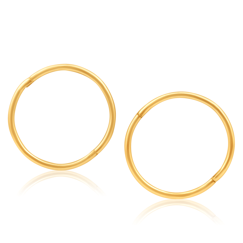 9ct Yellow Gold Plain 16mm sleepers  Earrings