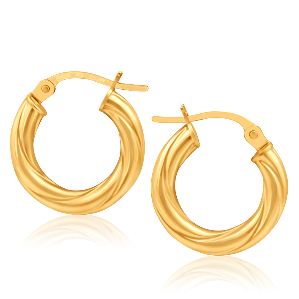 9ct Yellow Gold 10mm Small Twist Hoop Earrings