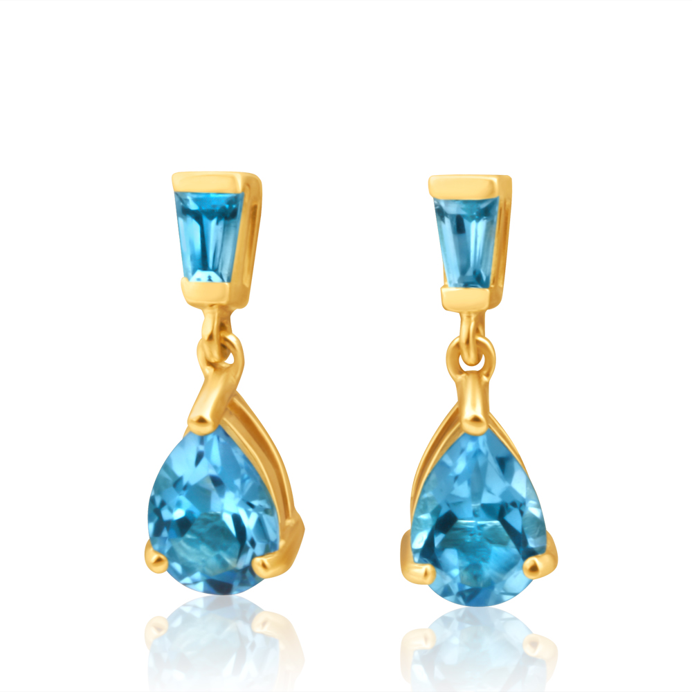 9ct Yellow Gold Blue Topaz Drop Earrings (10162263) - Jewellery ...
