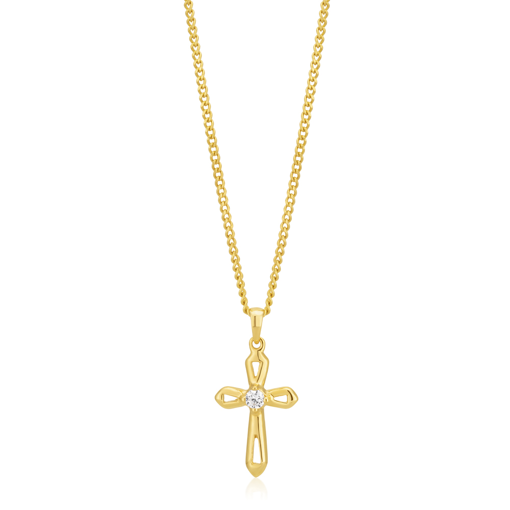 9ct Yellow Gold 16mm Cross Pendant with Cubic Zirconia