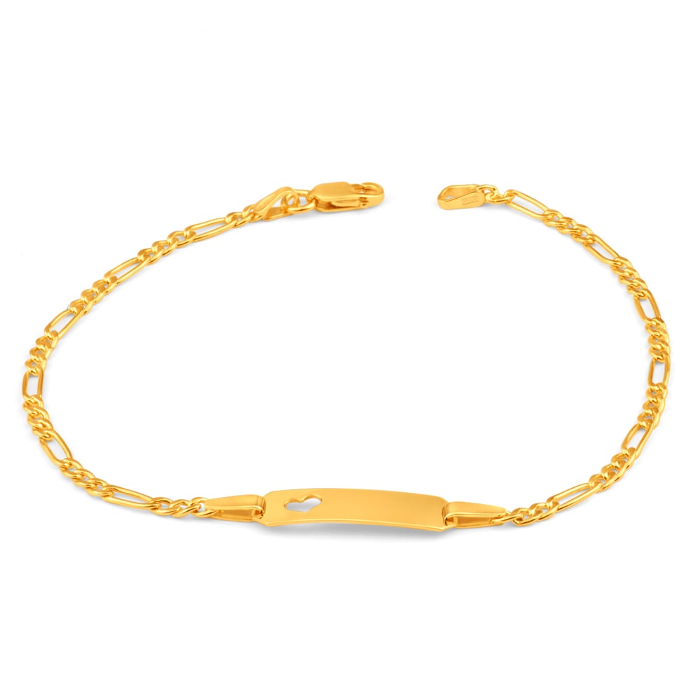 9ct Yellow Gold Silver Filled Heart 19cm Figaro Bracelet