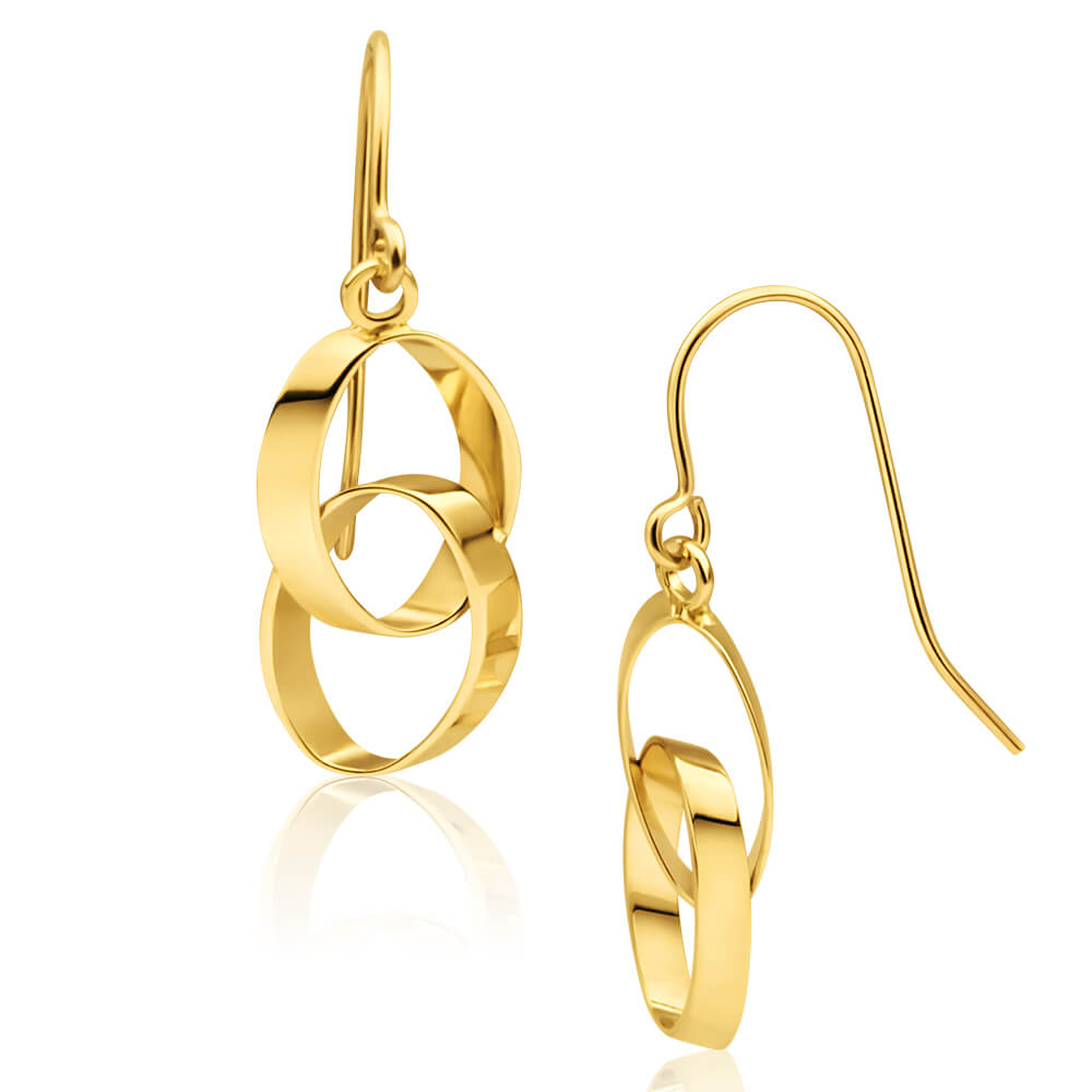 9ct Yellow Gold Double Linked Circle Drop Earrings
