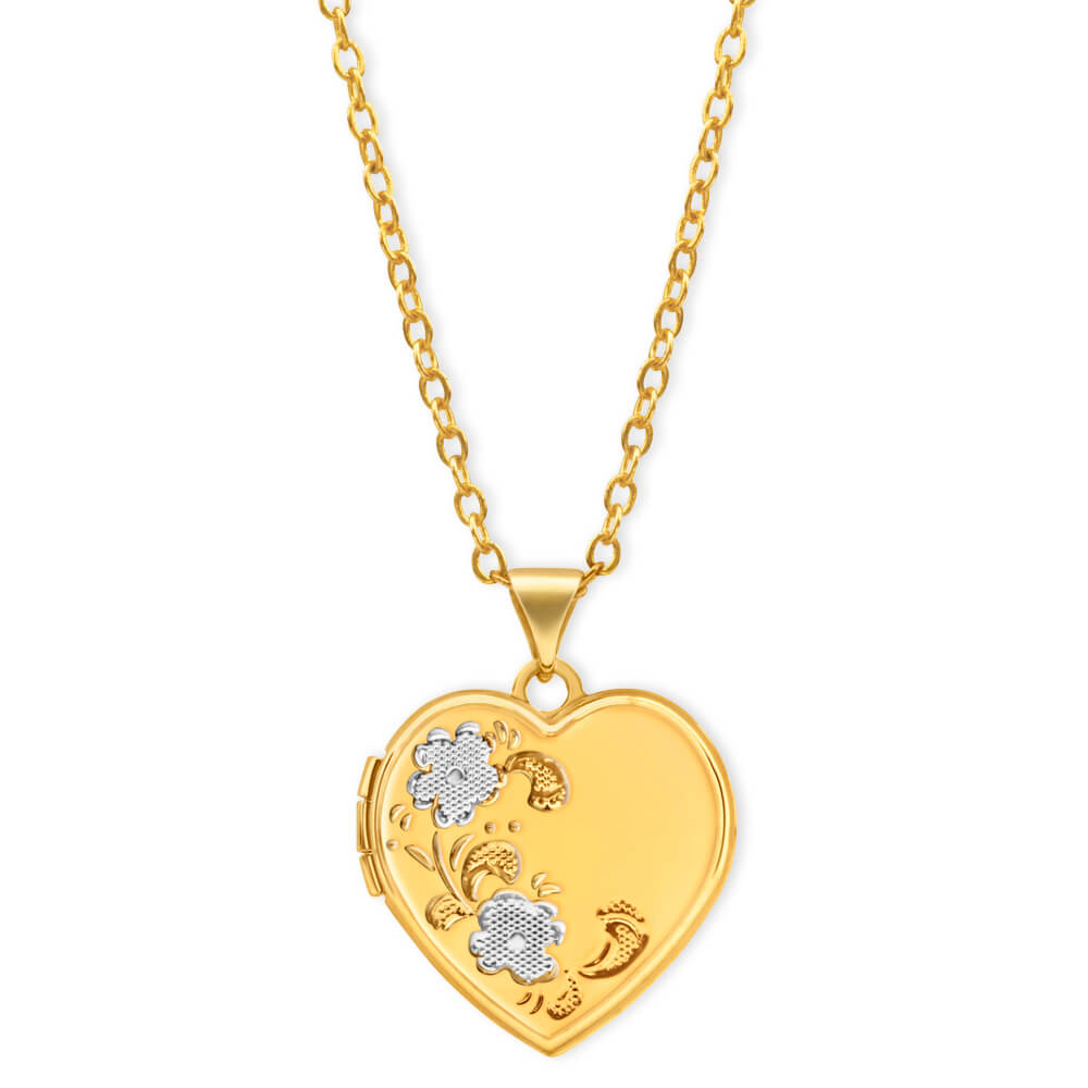 9ct Yellow Gold Heart Shaped Locket with Flower Pattern