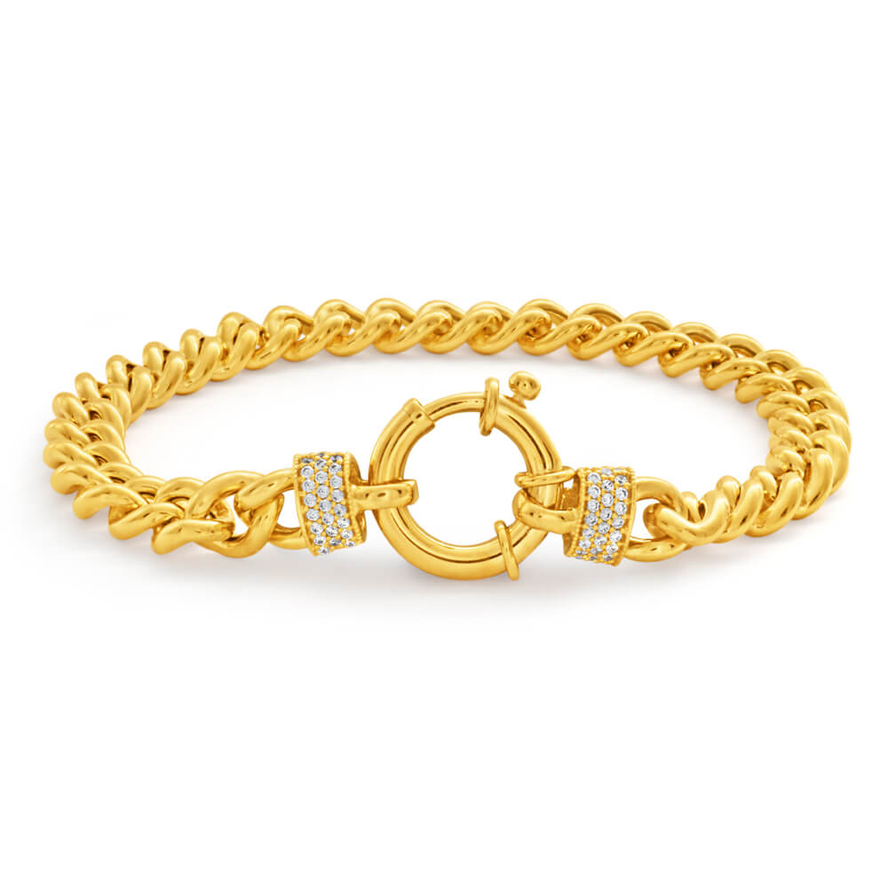 9ct Yellow Gold Zirconia Curb Bracelet