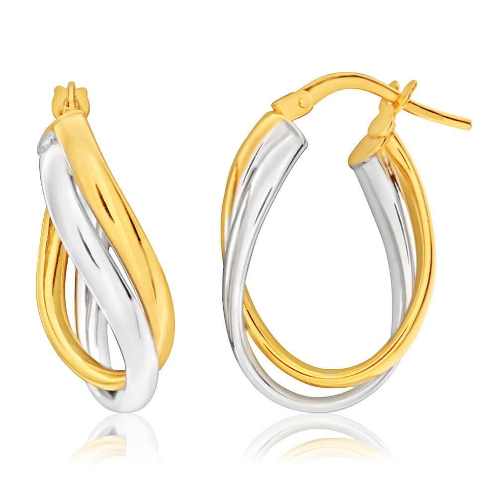 9ct Yellow Gold & White Gold Opulent Hoop Earrings