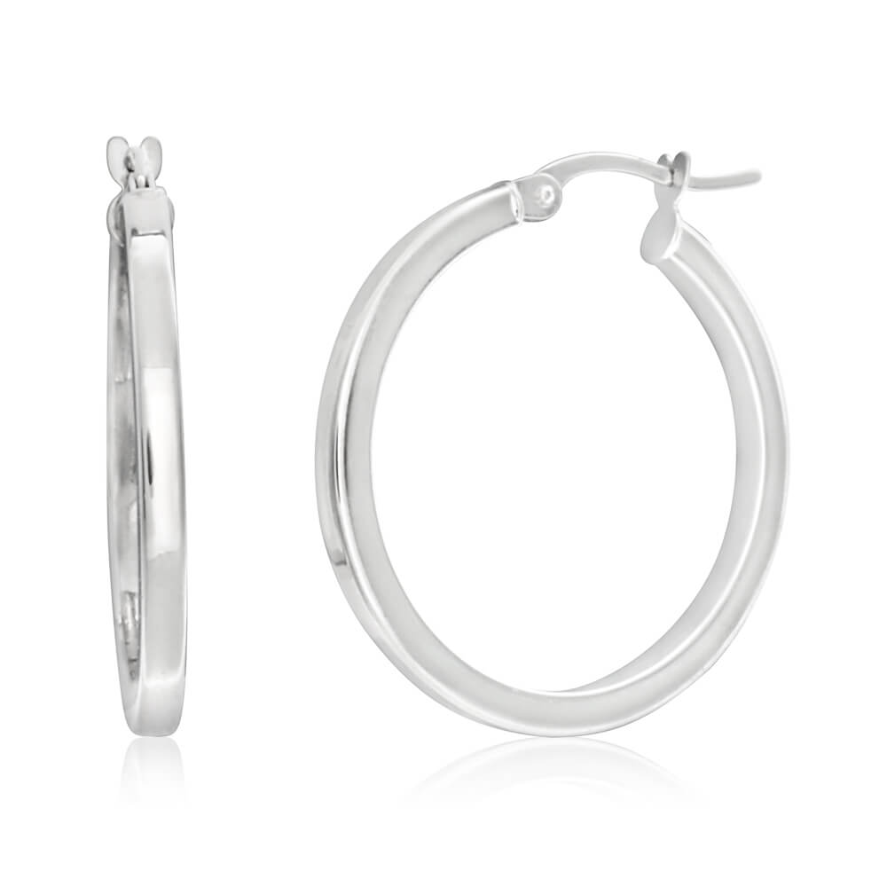 9ct White Gold square 20mm hoop Earrings (10254387) - Jewellery ...