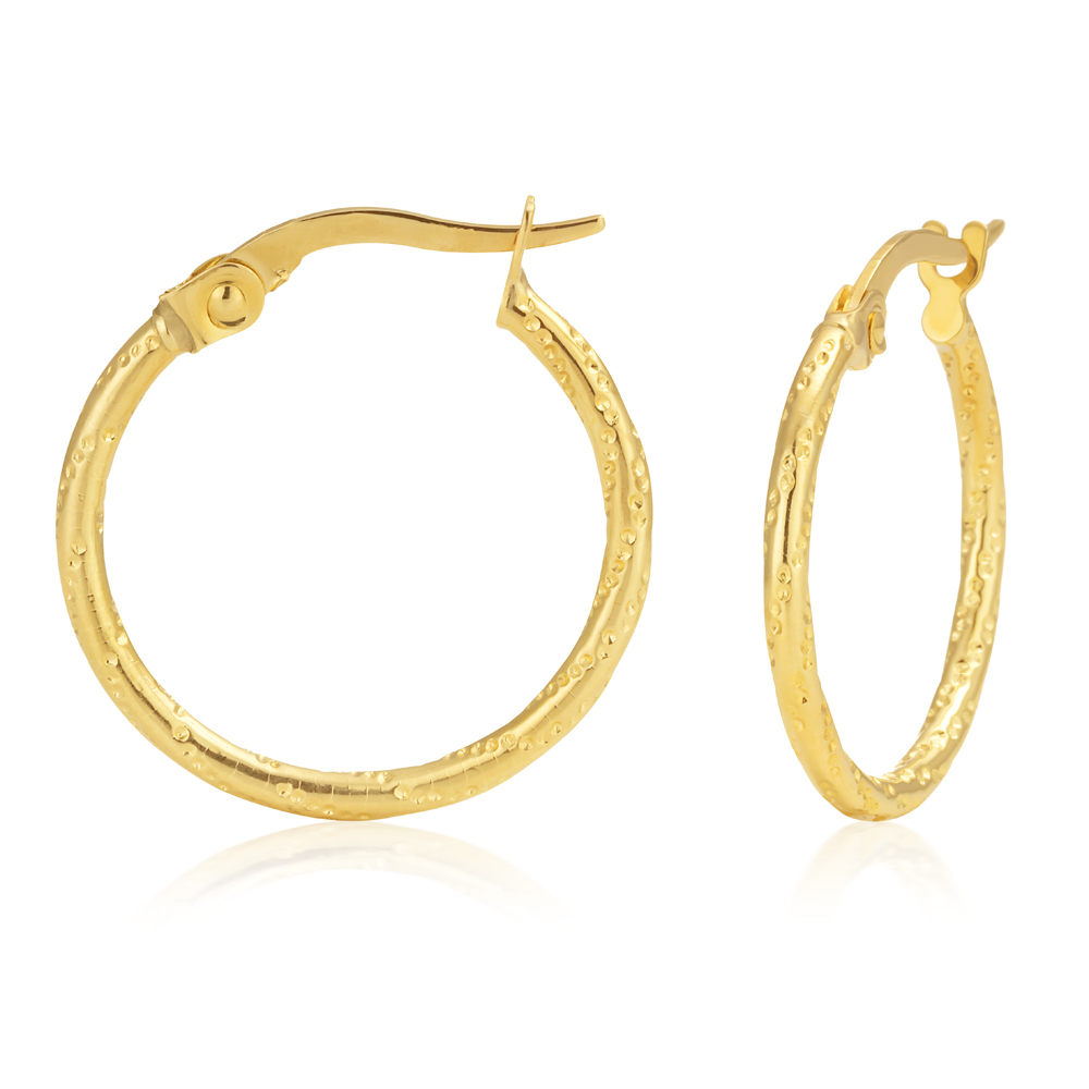 9ct Yellow Gold Diamond Cut 15mm Hoop Earrings (10255195) - Jewellery ...