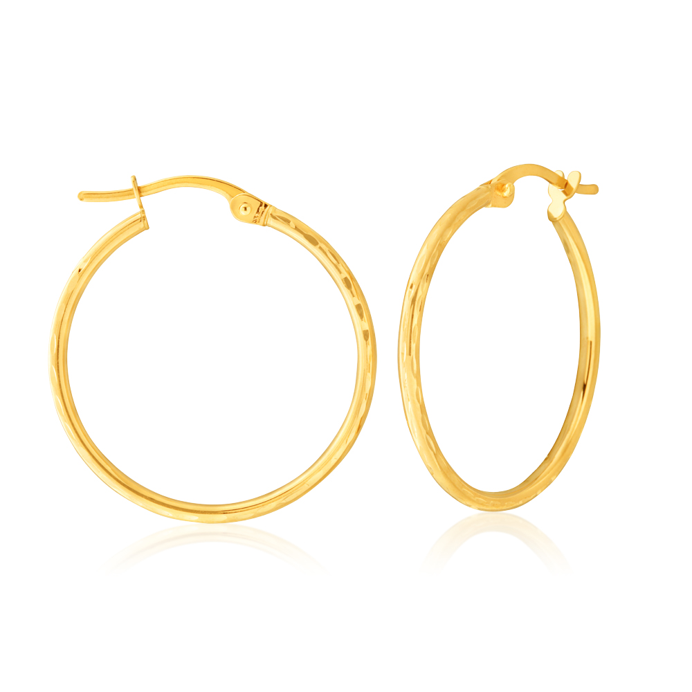9ct Yellow Gold Plain 20mm Hoop Earrings (10255406) - Jewellery Watches ...