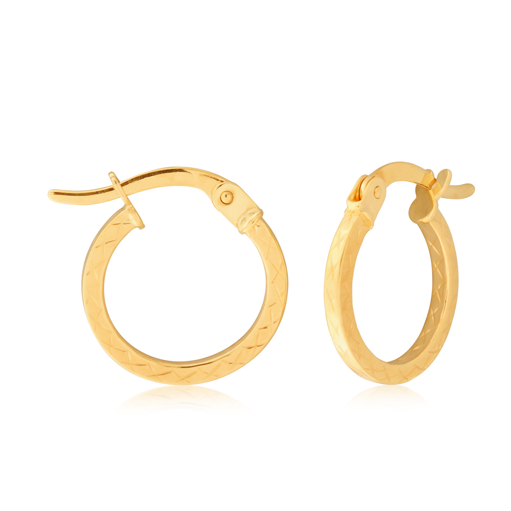 9ct Yellow Gold Diamond Cut Hoop Earrings (10255421) - Jewellery ...