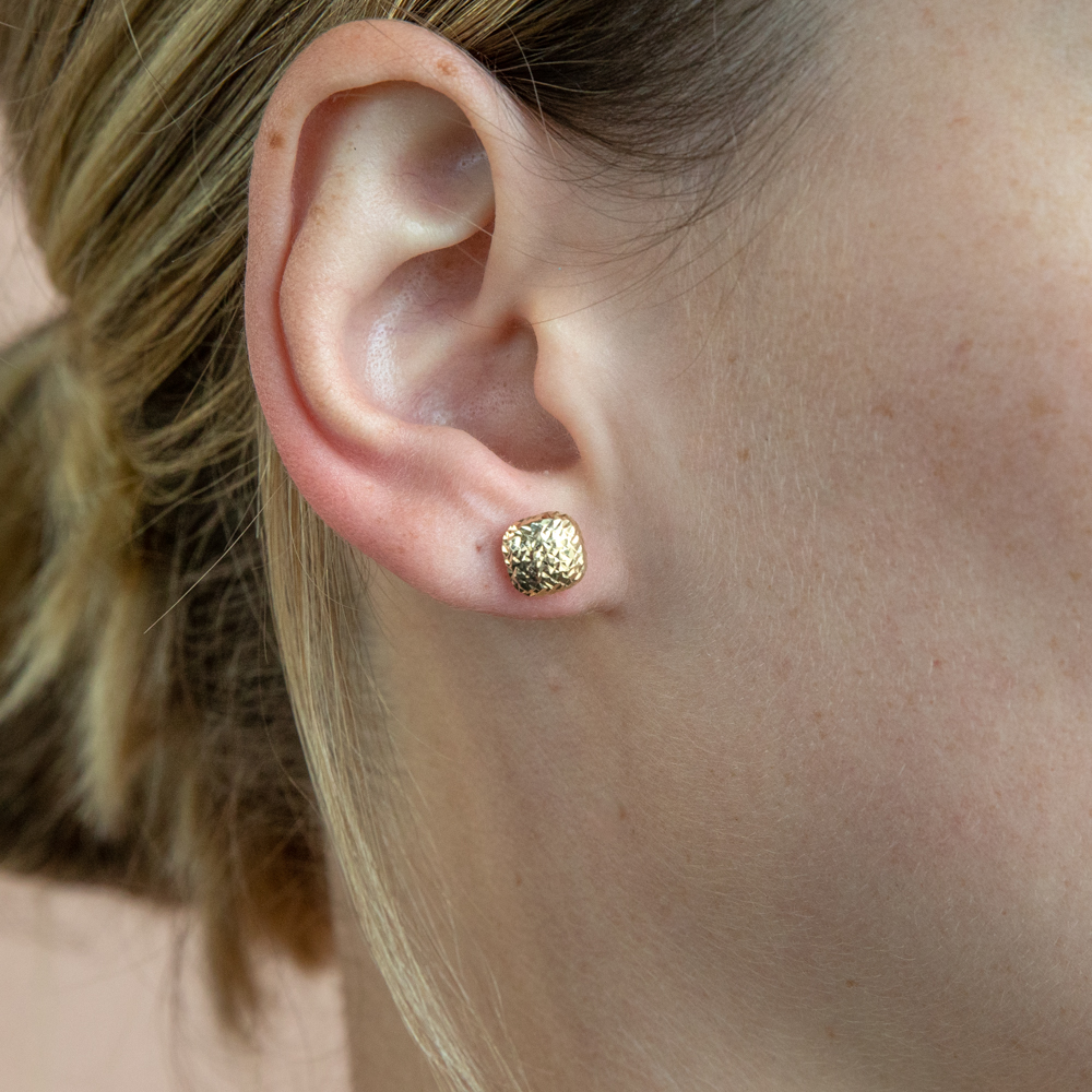 9ct Yellow Gold Textured Button Stud Earrings