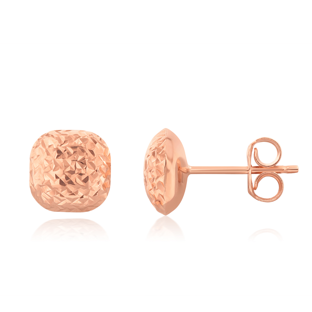 9ct Rose Gold Textured Button Stud Earrings