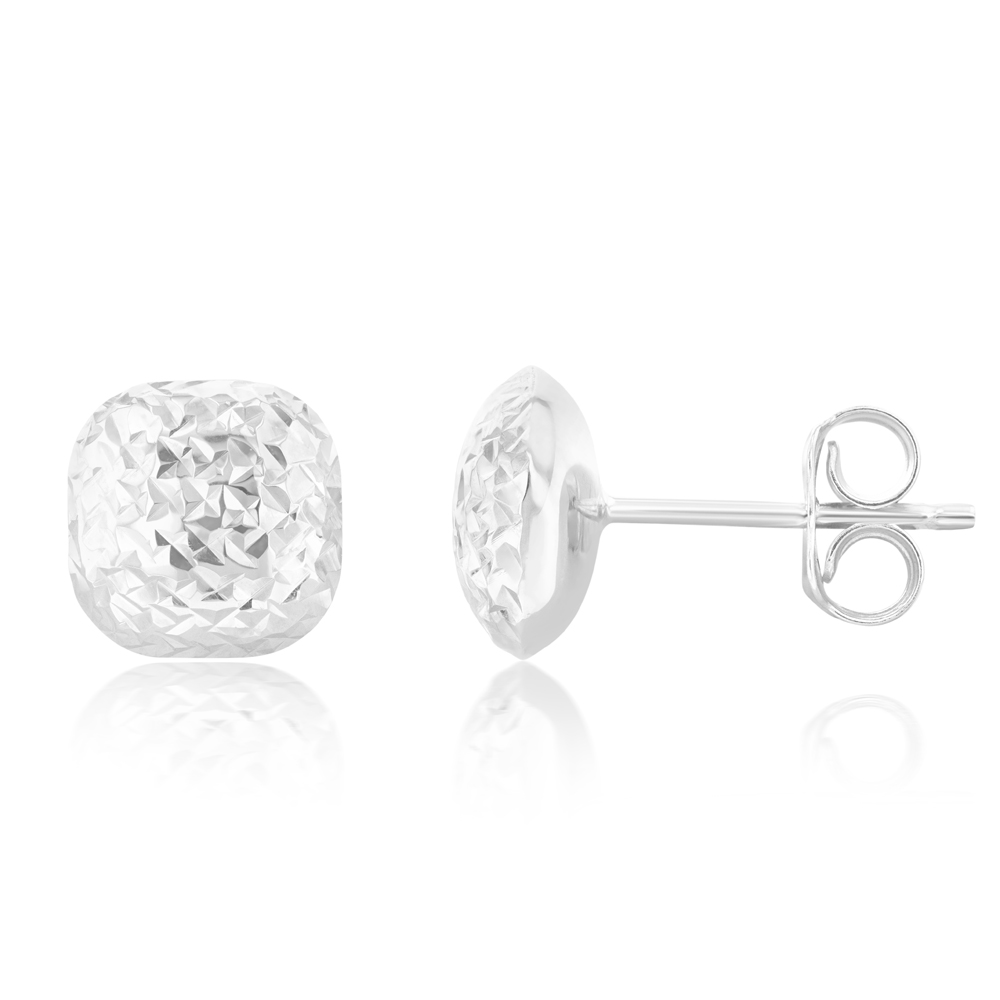 9ct White Gold Textured Button Stud Earrings