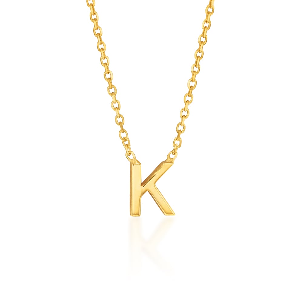 9ct Yellow Gold Initial "K" Pendant on 43cm Chain