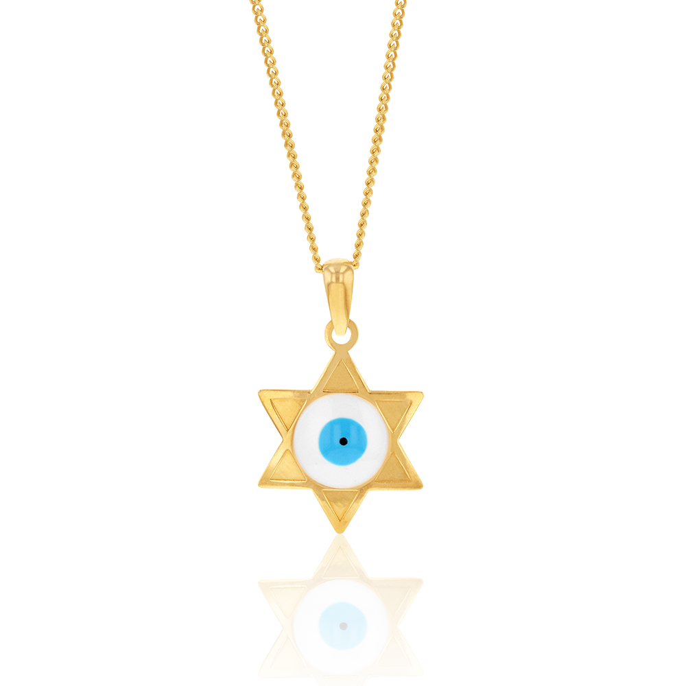 9ct Yellow Gold Enamel Evil Eye Star Of David Pendant