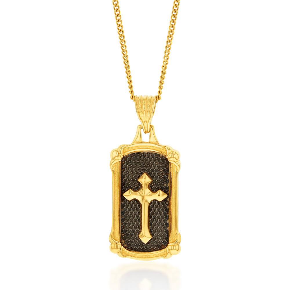 9ct Yellow Gold Cross On Square Medallion Pendant