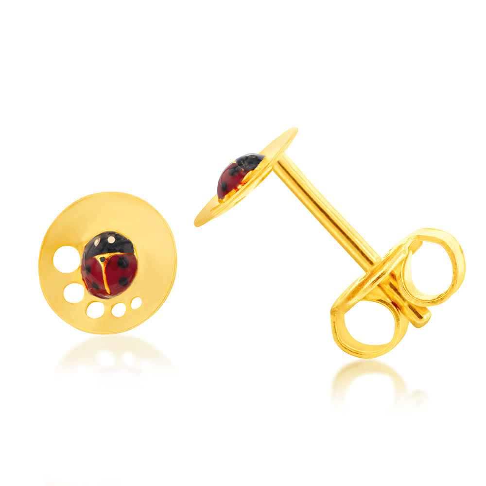 9ct Yellow Gold Ladybug On Round Stud Earrings (10256702) - Jewellery ...