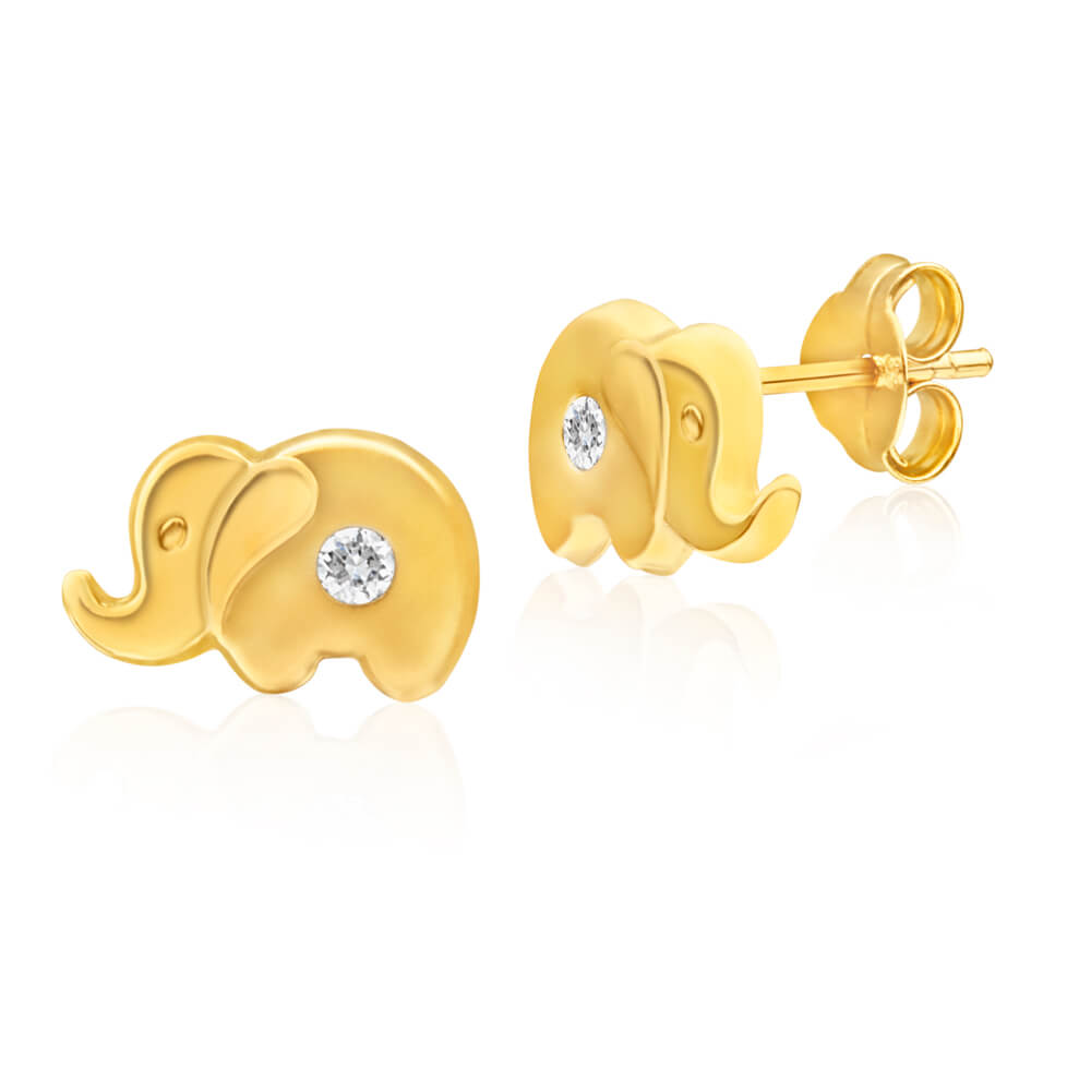 9ct Yellow Gold Cubic Zirconia Elephant Stud Earrings