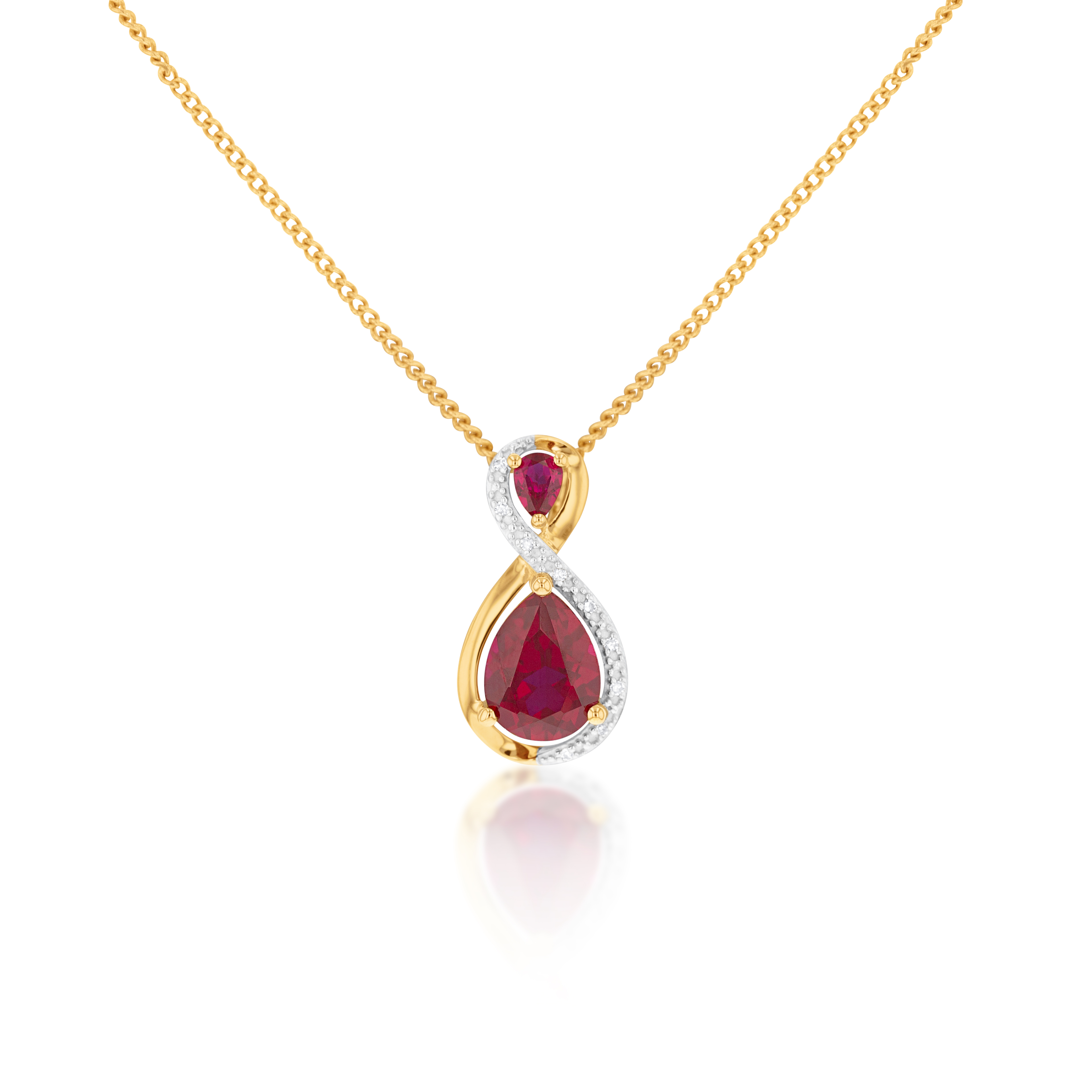 9ct Yellow Gold Created Ruby and Diamond Pendant