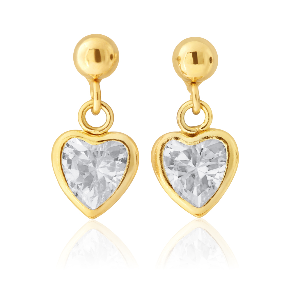 9ct Yellow Gold Heart Shape Zirconia Drop Earrings 11253055 Jewellery Shiels Jewellers