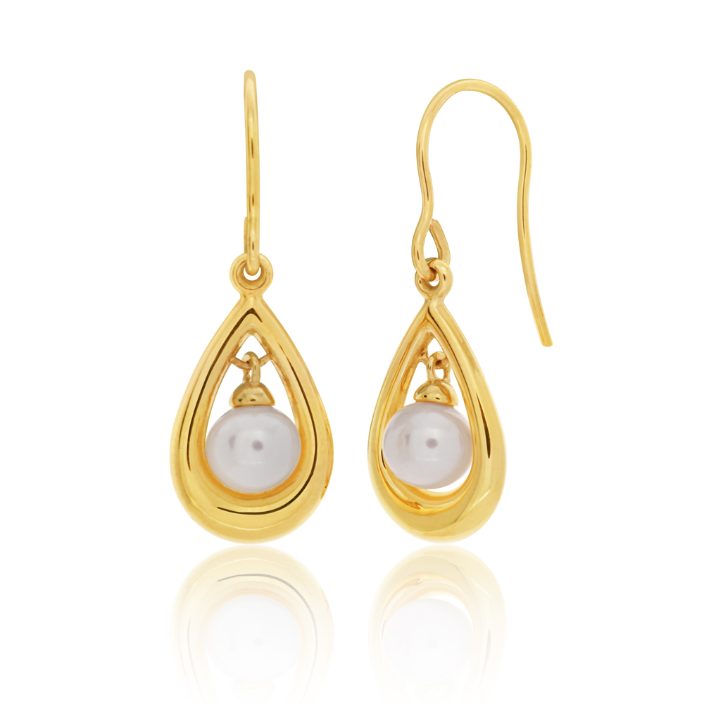 9ct Yellow Gold Pearl Teardrop Earrings