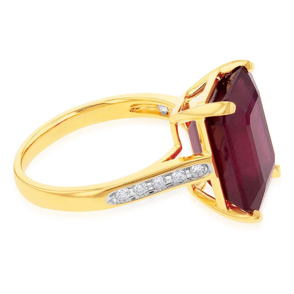 18ct Yellow Gold 12.39ct Natural Enhanced Treated Ruby and Diamond Ring