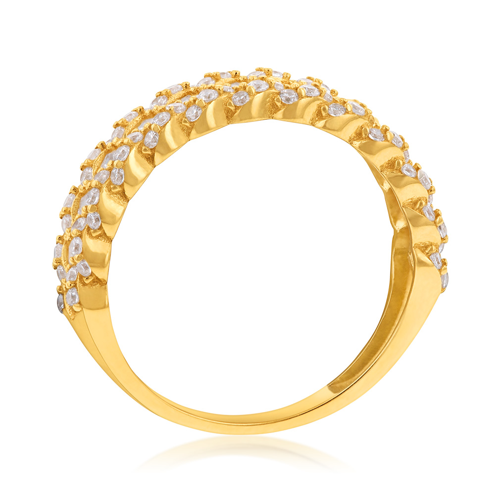 9ct Yellow Gold Cubic Zirconia On Fancy Mesh Ring