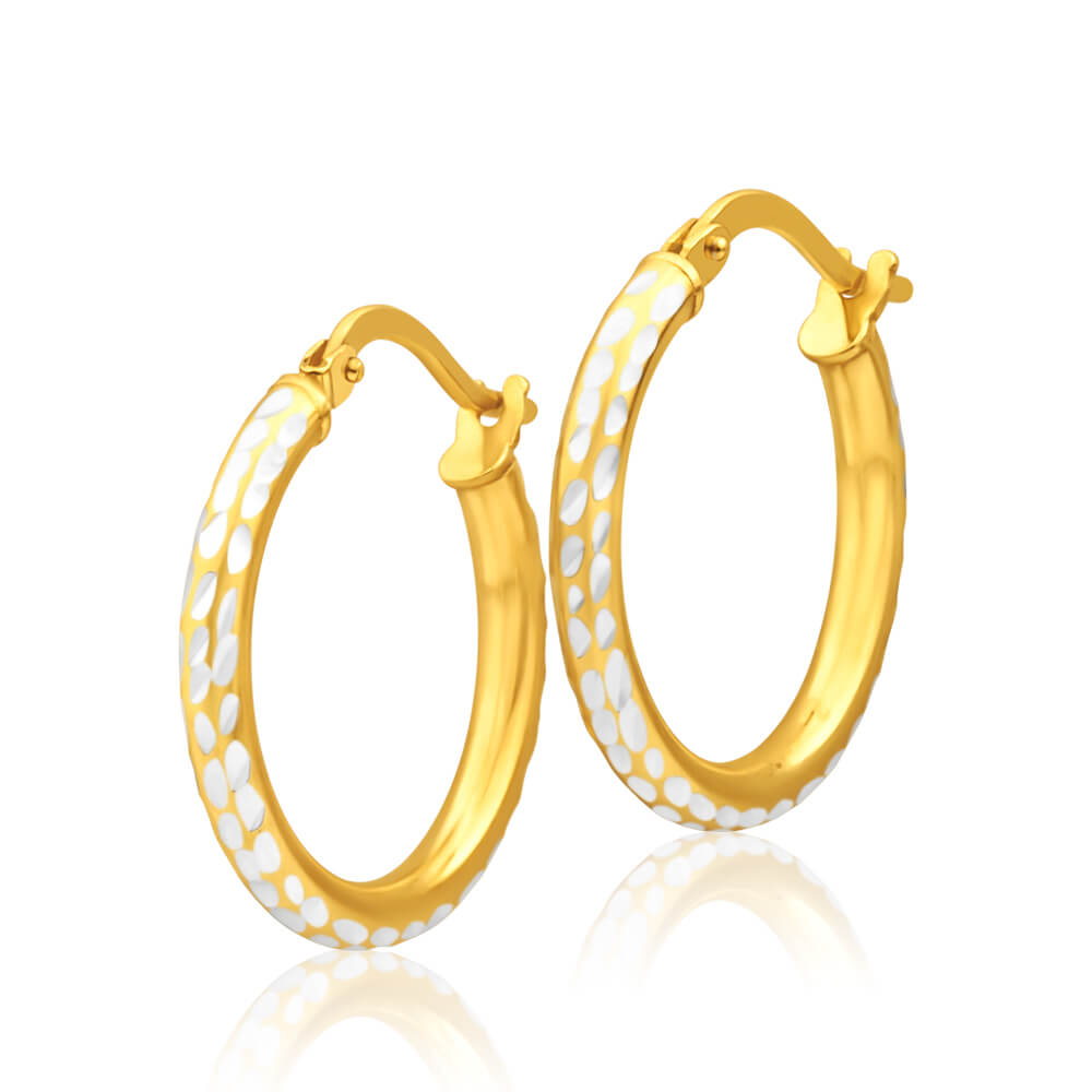 shiels.com.au | 9ct Yellow Gold Silver Filled 15mm Hoop Earrings with diamond cut feature