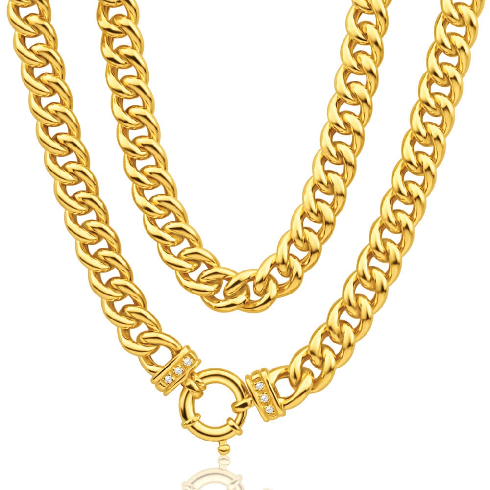 9ct Yellow Gold Silver Filled Cubic Zirconia 50cm Curb Chain