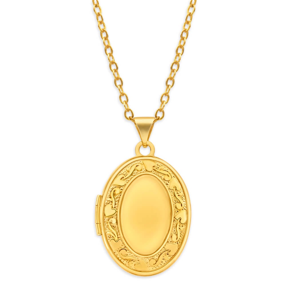 9ct Yellow Gold Silver Filled Oval Emboss Edge Locket