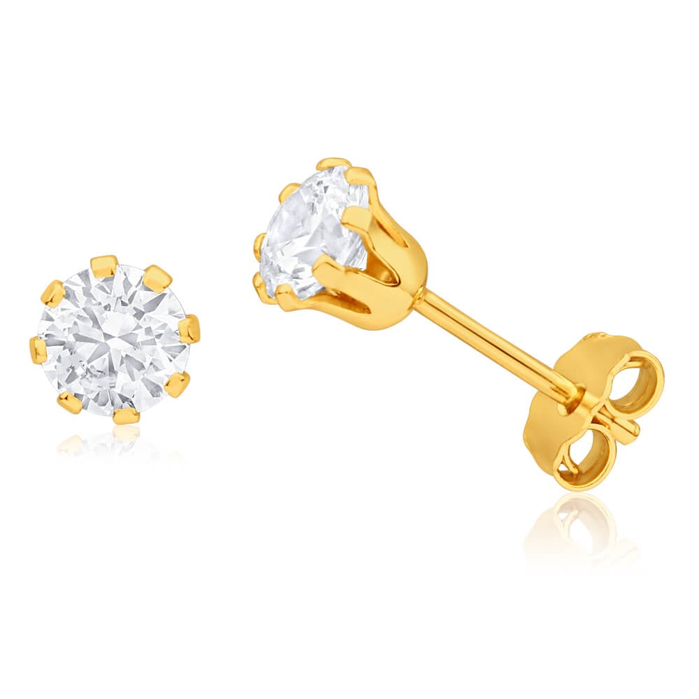 9ct Yellow Gold Silver Filled Cubic Zirconia 5mm Stud Earrings