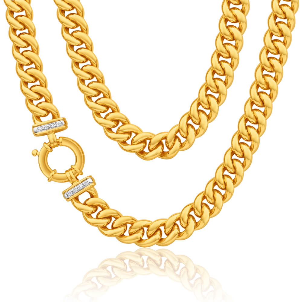 9ct Yellow Gold Silver Filled Cubic Zirconia50cm  Curb Chain