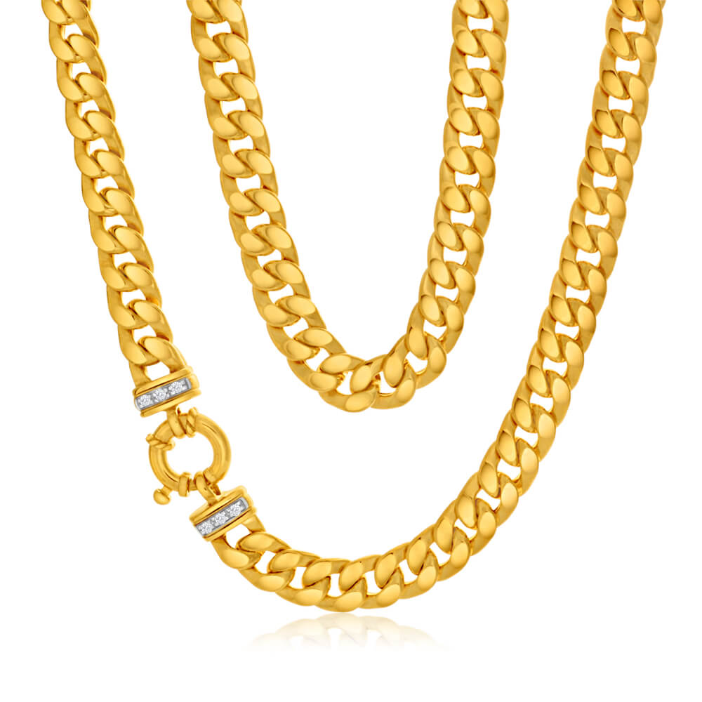 9ct Yellow Gold Silver Filled Zirconia Curb Chain