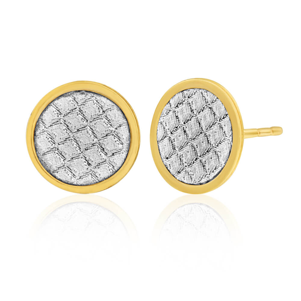 9ct Yellow Gold Silver Filled  Stardust Button Studs Earrings
