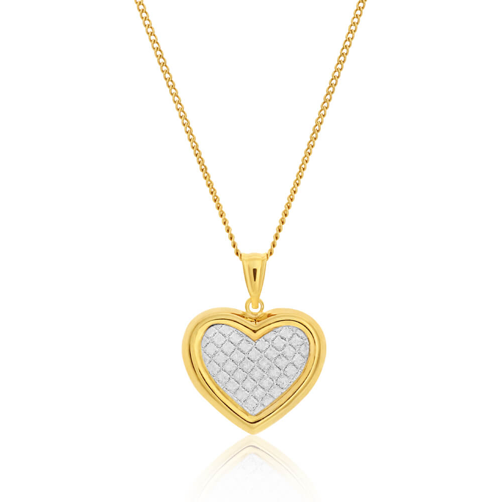 9ct Yellow Gold Silver Filled Stardust Puff Heart Pendant