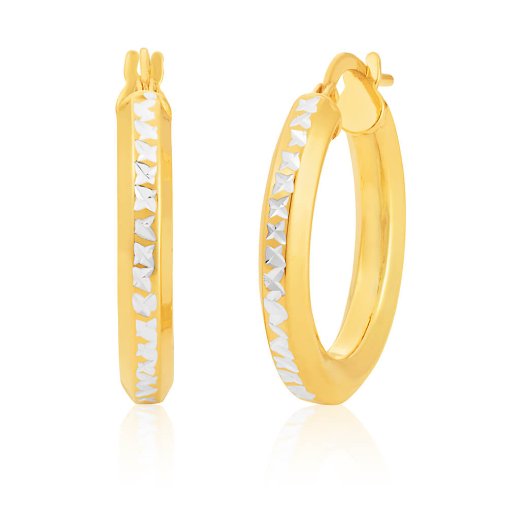 9ct Yellow Gold & White Gold Silver Filled Hoop Earrings