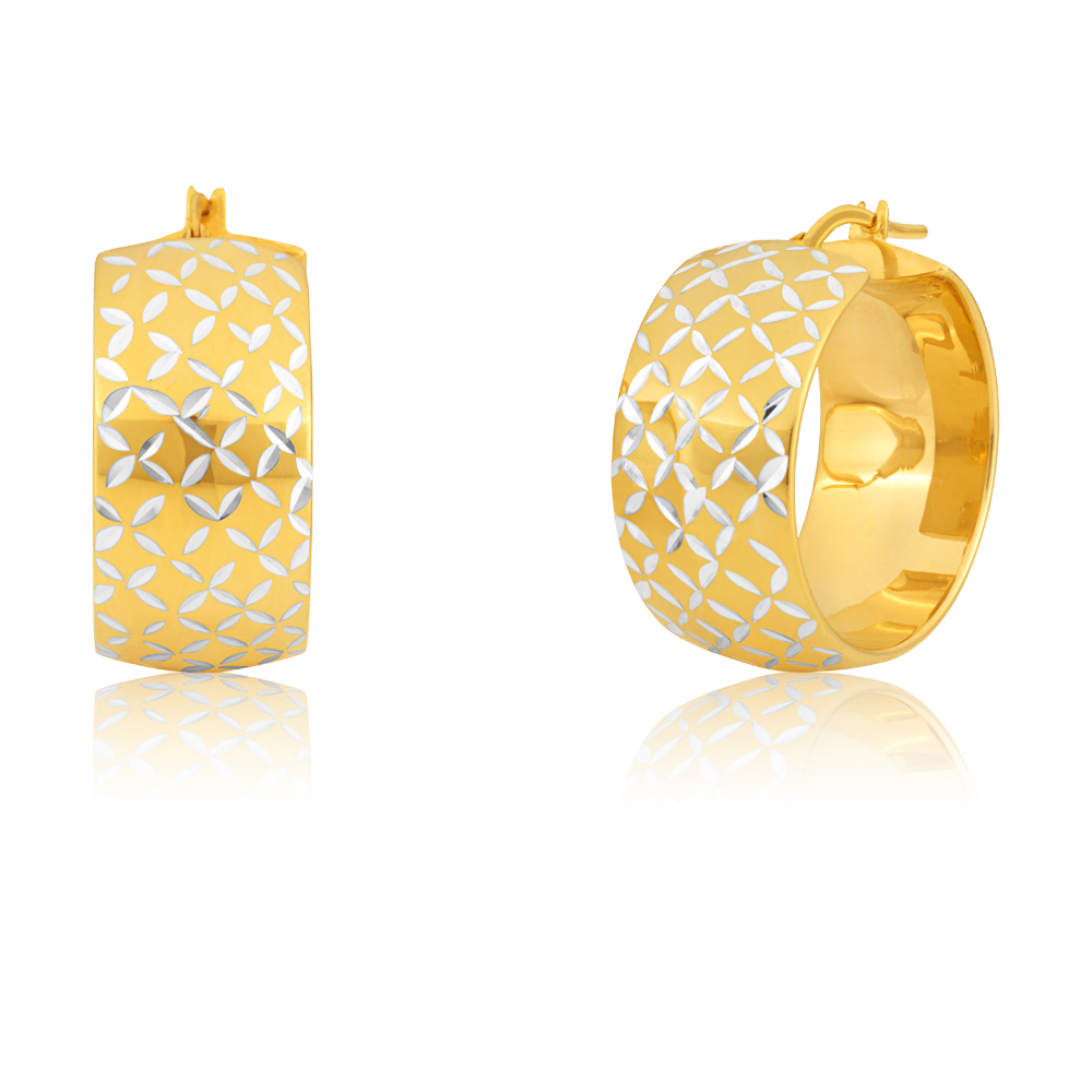 Silverfilled 9ct Yellow Gold Diamond-Cut Pattern 20mm Hoop Earrings