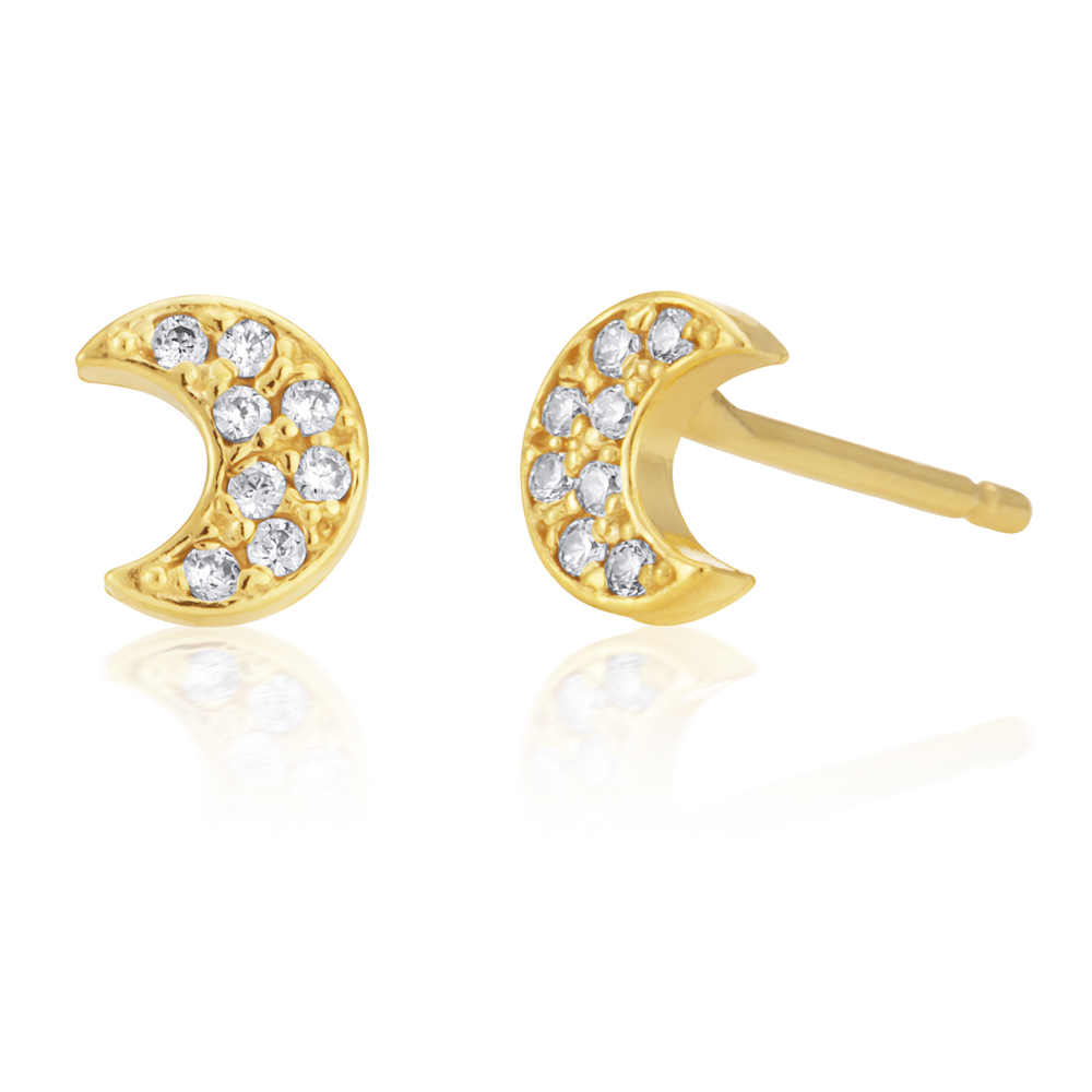 9ct Gold Filled Cubic Zirconia Moon Shape Stud Earrings (15251536 ...