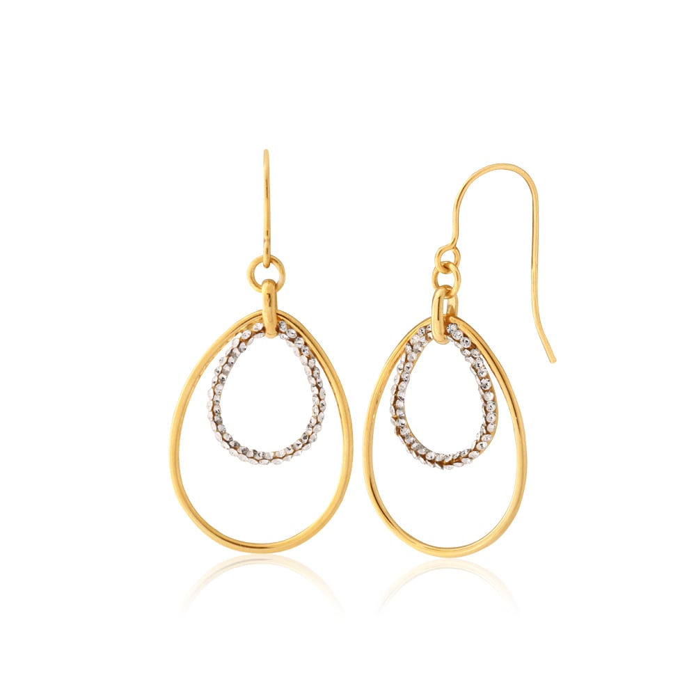 9ct Yellow Gold-Filled Double Teardrop Crystal Earrings