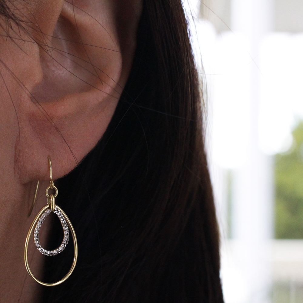 9ct Yellow Gold-Filled Double Teardrop Crystal Earrings