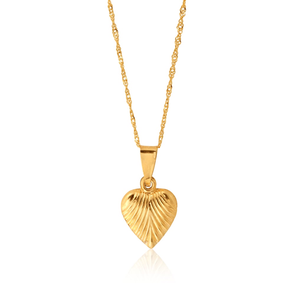 9ct Yellow Gold Silverfilled Heart Pendant on 45cm 20 Gauge Chain