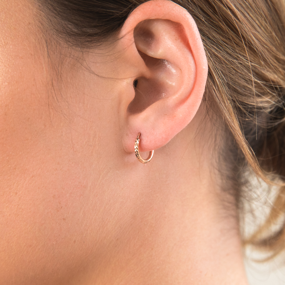 9ct Silverfilled Rose Gold Diamond Cut 10mm Sleeper Earrings