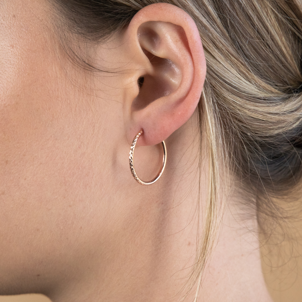 9ct Silverfilled Rose Gold Diamond Cut 20mm Sleeper Earrings