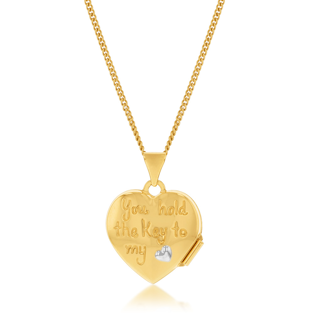9ct Yellow Gold Silverfilled Engraved Heart Locket Pendant