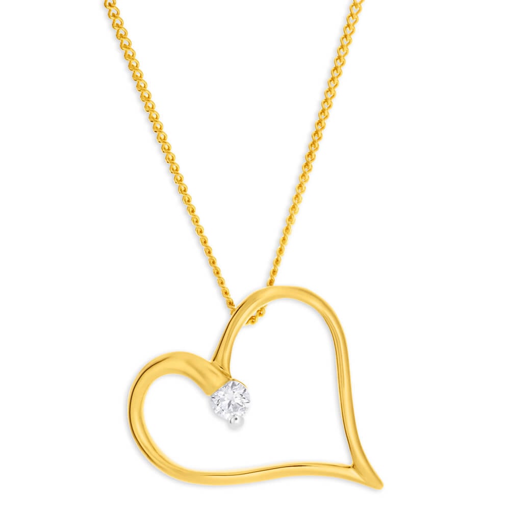 Flawless Cut 9ct Yellow Gold Diamond Pendant With Chain (TW=10-14pt)