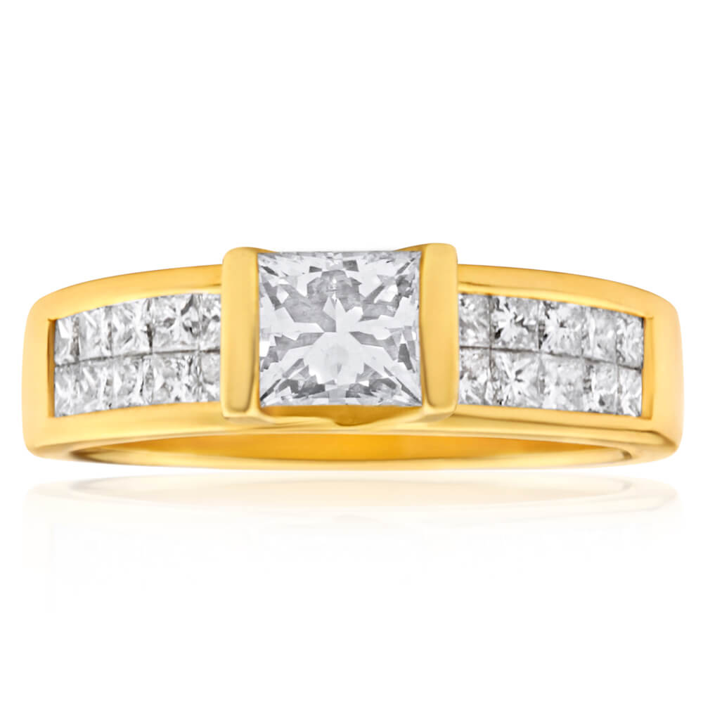 18ct Yellow Gold 'Princess Celia' Ring With 2 Carats Of Diamonds