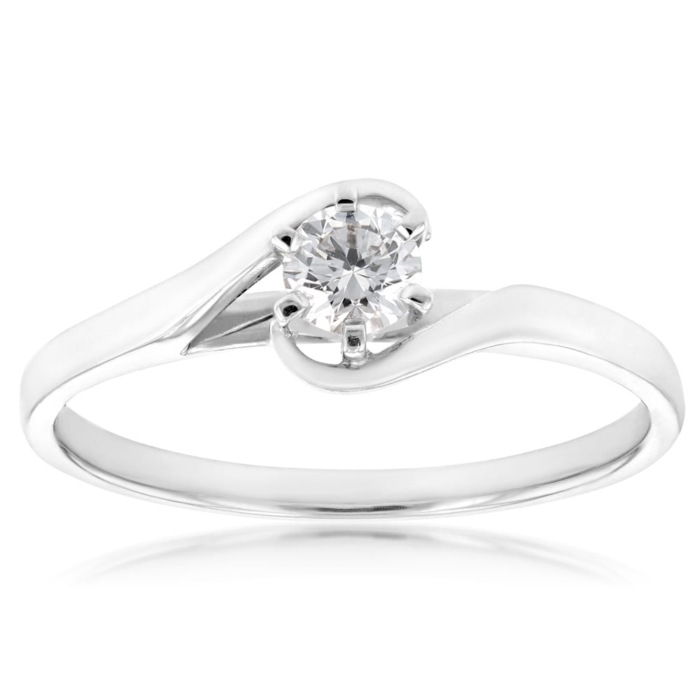 9ct White Gold Solitaire Ring With 0.3 Carat 6 Claw Set Diamond