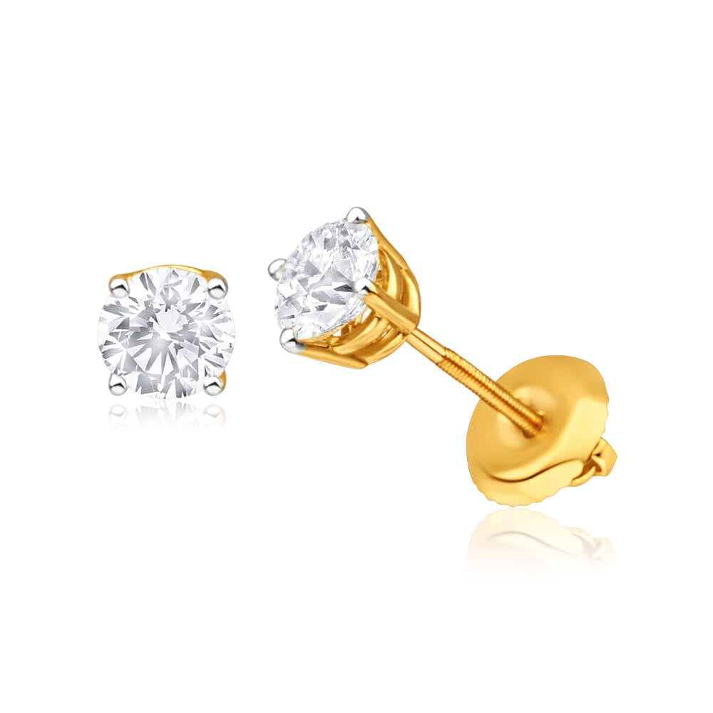 18ct Yellow Gold Stud Earrings With 1 Carat Of Claw Set Diamonds