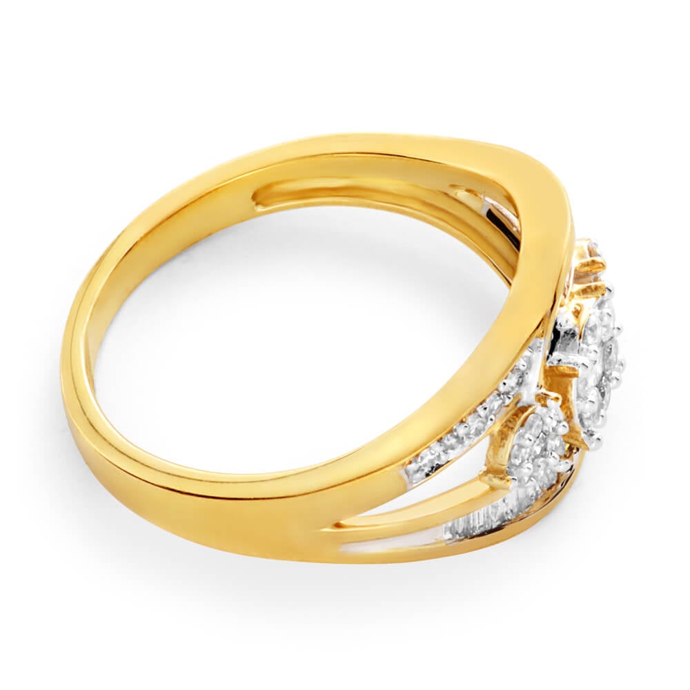 9ct Yellow Gold Diamond Ring  Set With An Assortment Of Brilliant and Baguette Diamonds