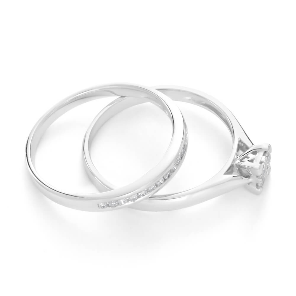 9ct White Gold 2 Ring Bridal Set With 0.25 Carats Of Diamonds